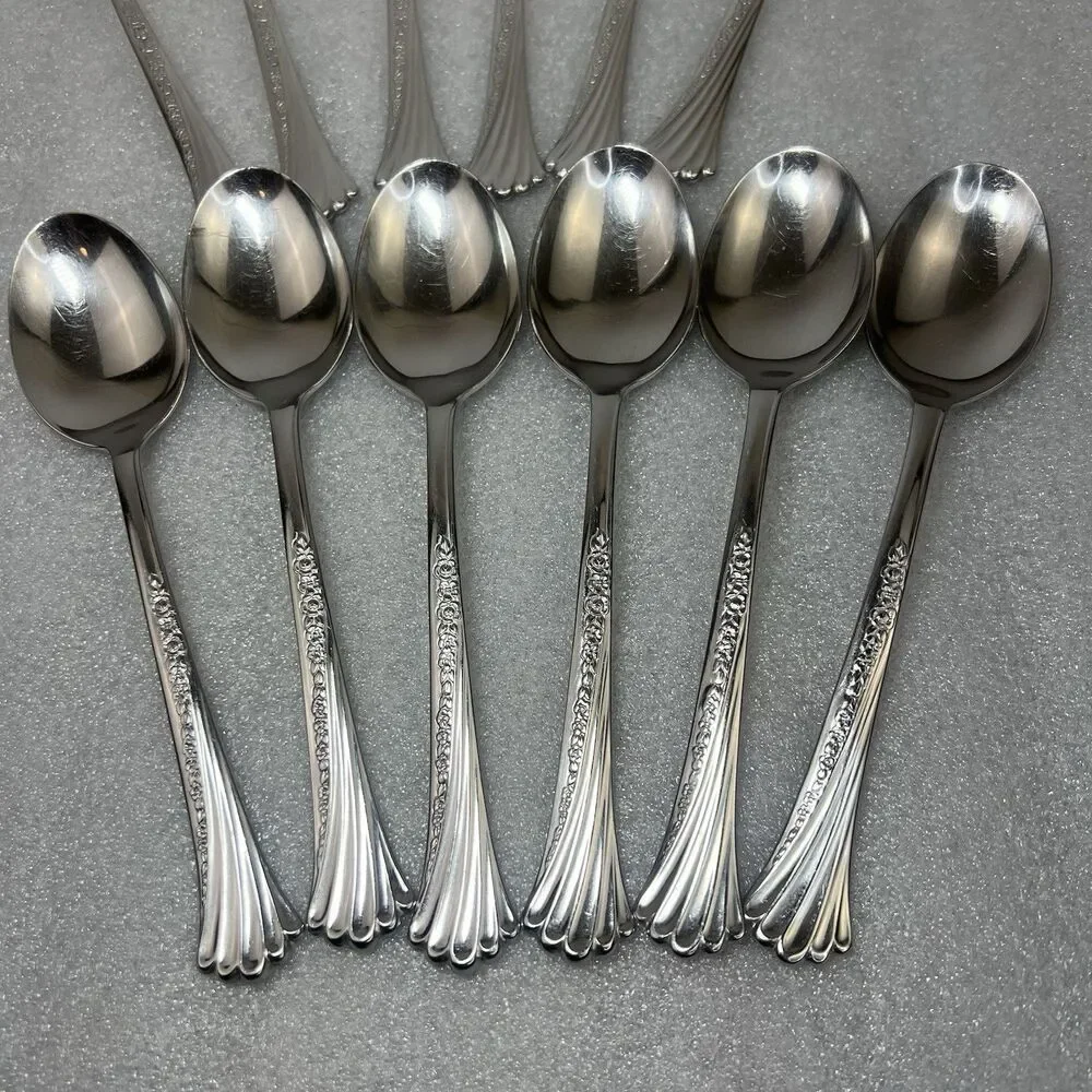 12 ONEIDA Distinction SPRING GLEN Deluxe Stainless Oval Soup Spoons 6 7/8